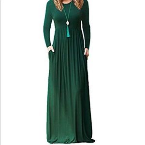 Grecerelle Women’s Long Sleeve Green Maxi Dress S